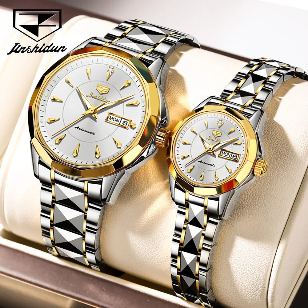 JSDUN Top Romantic Couple Watch Tungsten Steel Strip Imported Movement Imported Movement  Automatic Mechanical Watch for Lovers