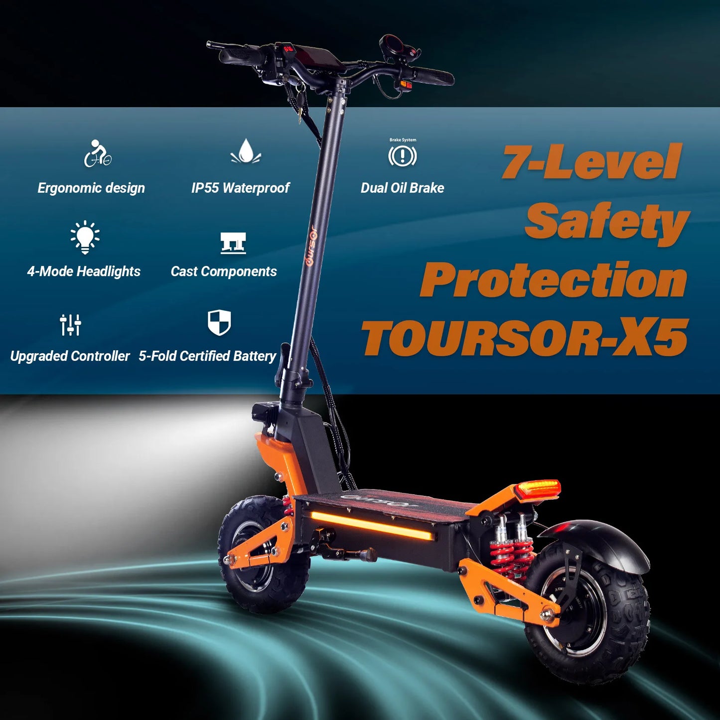 TOURSOR X5 Electric Scooter For Adults 2500W*2 Dual Motor 52V26Ah Battery E-Scooter 11Inch Tire Foldable Road EScooter