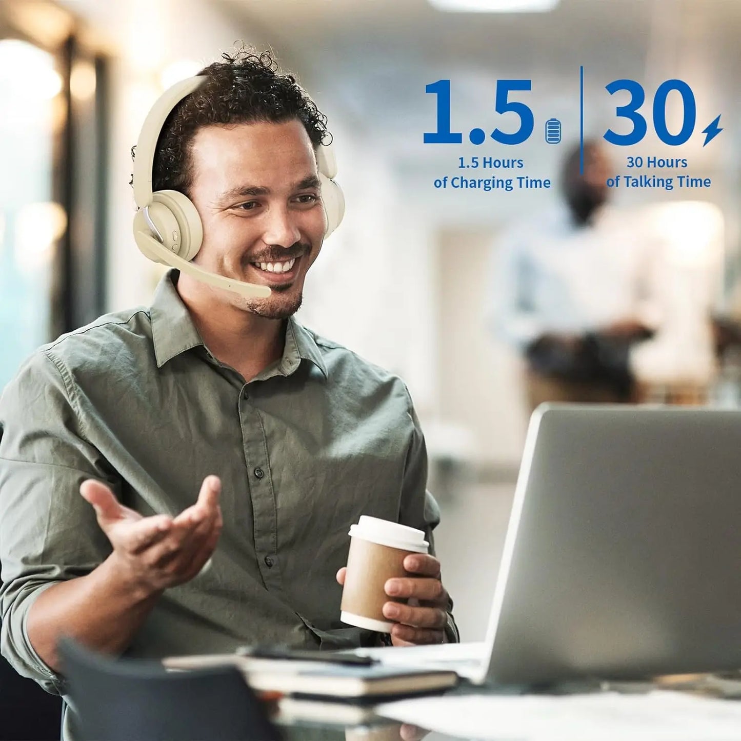 AWATRUE EH11 Wireless Bluetooth Headset with Charging Base AI Noise Cancelling Mic 2.4GHz Wireless Headphone with USB Dongle