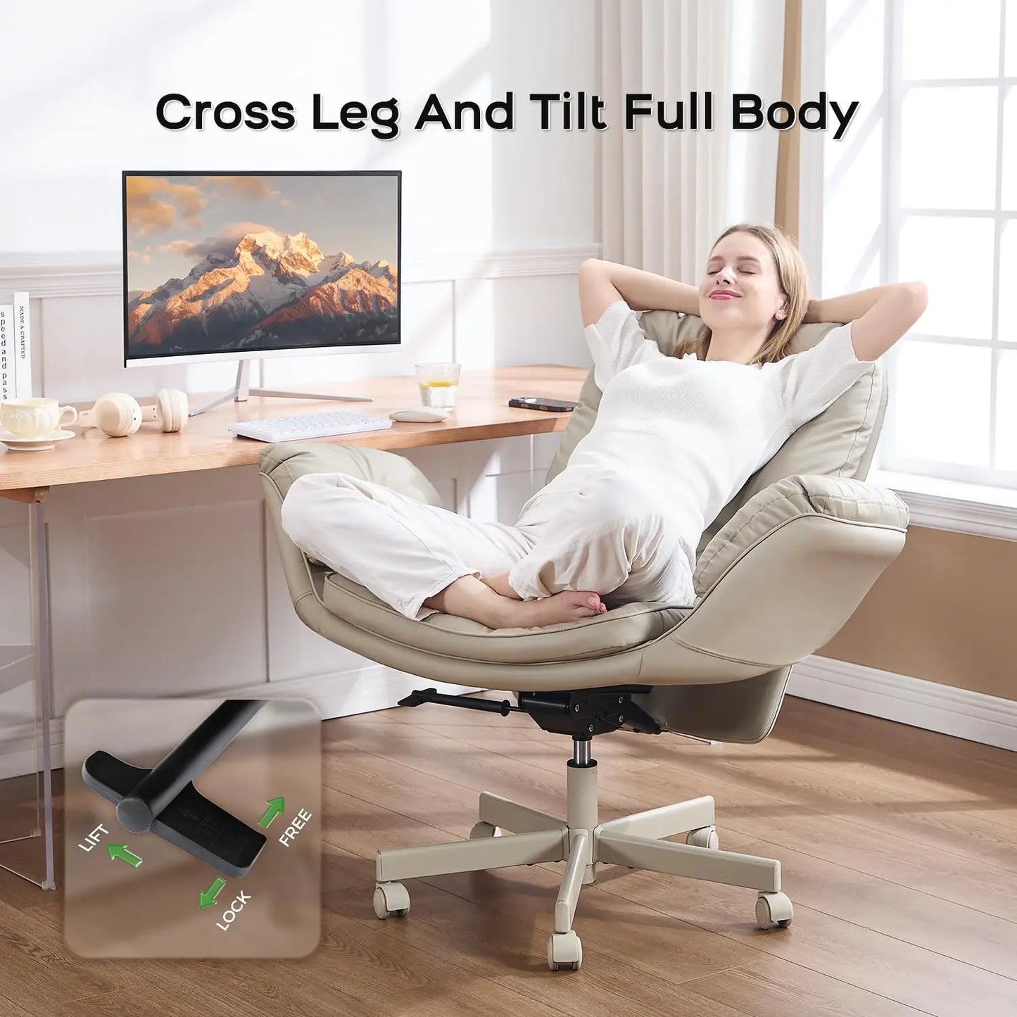 Criss Cross Chair with Armrests & Wheels for Cross-Legged Sitting, Comfortable Adjustable Swivel Office Desk Chair, Customized