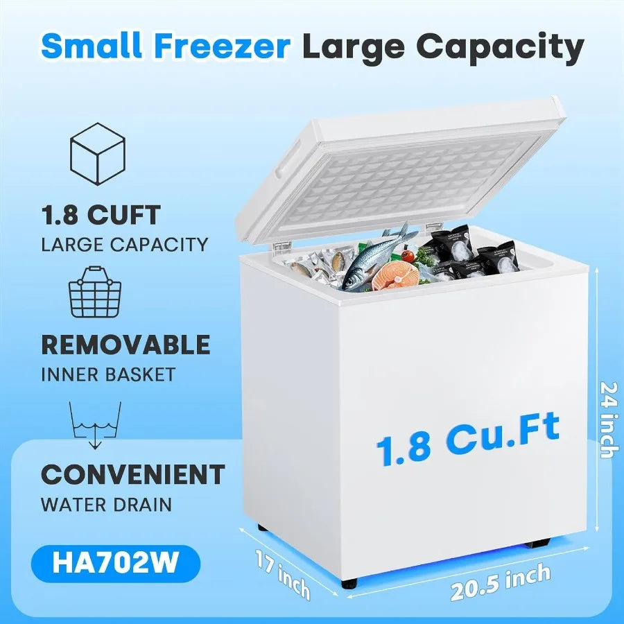 1.8 Cu.Ft Chest Freezer Deep Freezer Holds Up to 50L Small Freezer with Adjustable 7 Thermostat Removable Basket Freestanding M