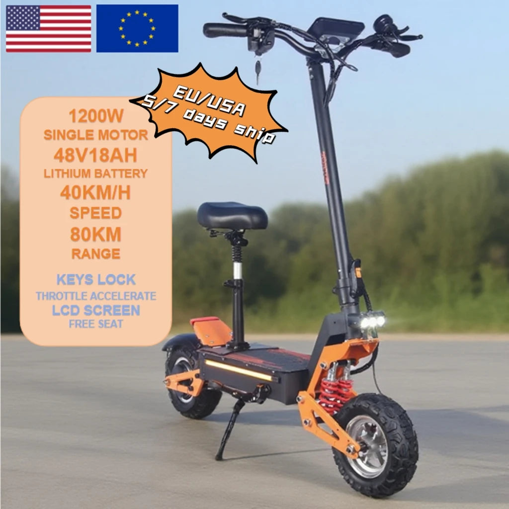 TOURSOR X5 EU USA Local Hot Sales Seated Electric Scooter 1500W 48V 18AH 11" All Terrain Three Speed Adjustable Adult E Scooter