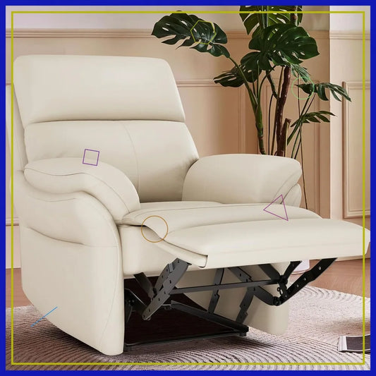 Genuine Leather Recliner Chair, Top Grain Italian Water-Washed, Lazy Boy Style for Living Room Theater Bedroom, Beige
