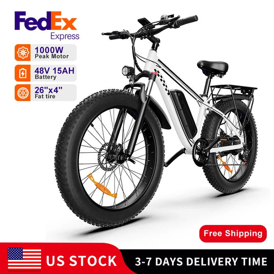 QNQ Electric Bicycle 1500W Motor 48V Lithium Battery Electric Bike Hydraulic Brake 26*4 Inch Fat Tire Snow E-bike