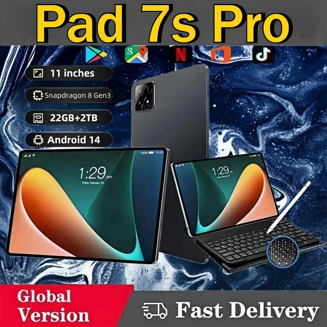 2025 New Original Pad 7s Pro Tablet 11inch Android Tab 4G 5G Dual SIM 20000mAh WIFI HD Screen Children's Tablets Kids Tablet PC