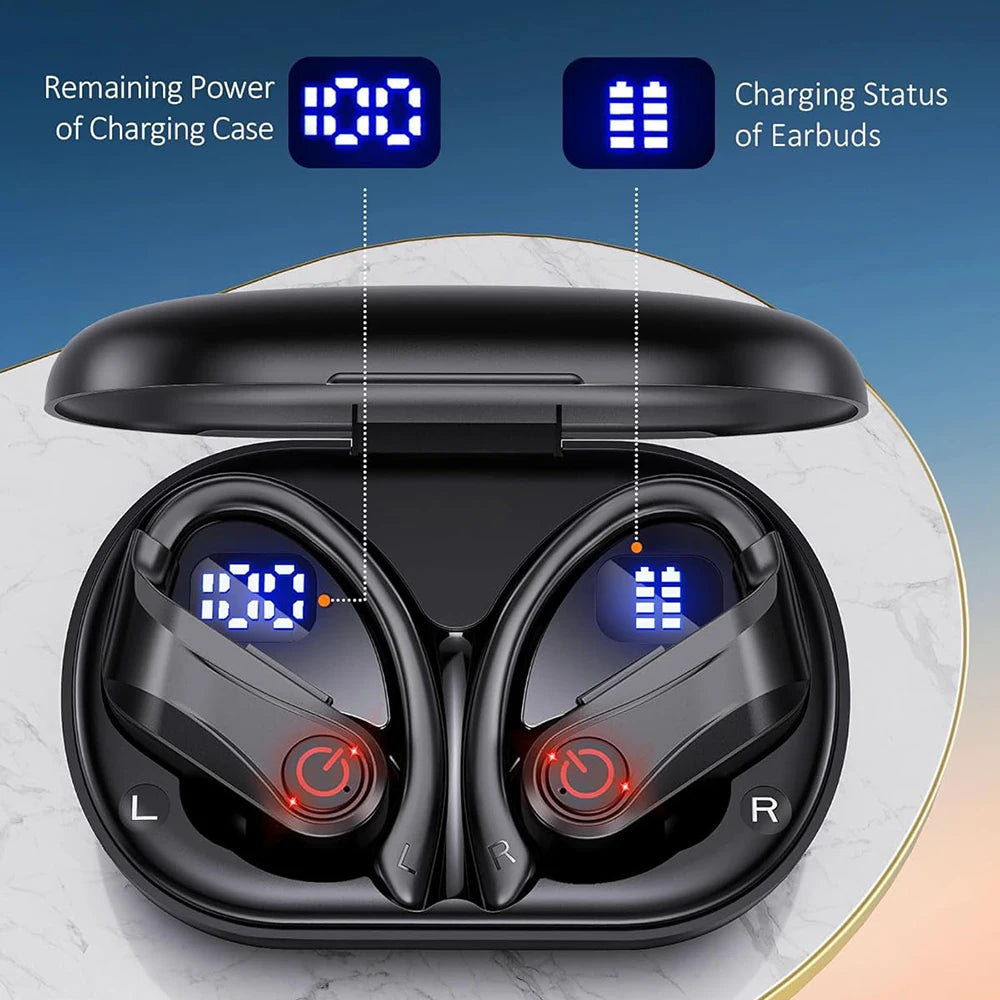 Wireless Earbuds 200H Long Standby Bluetooth Headphones, Over-Ear Stereo Bass Ear phone Built-in Microphone, Sports Waterproof ﻿