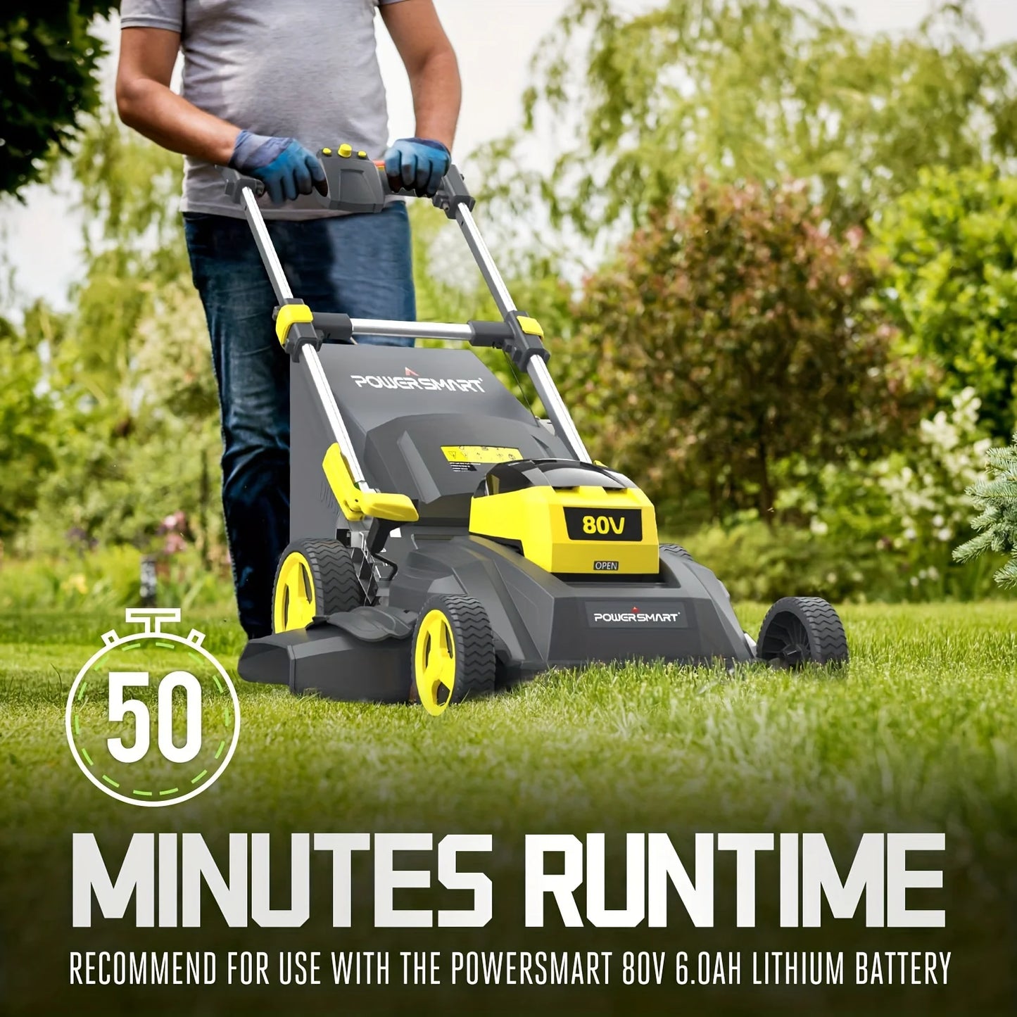 PowerSmart 80V Cordless Self Propelled Lawn Mower With 6.0Ah Battery