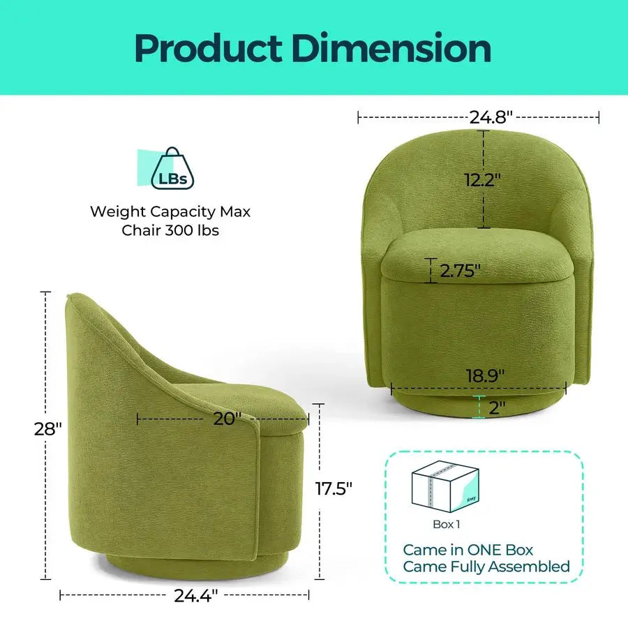 Swivel Accent Chair Set of 2, Comfy Chenille Barrel Chairs with Storage 360 Swivel Modern Armchair for Living Room Bedroom, Smal