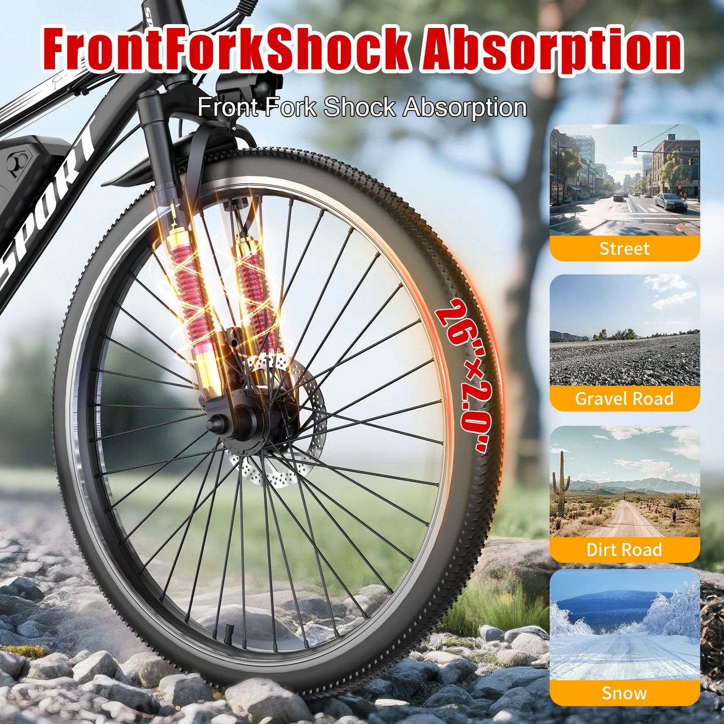 26''Electric Bike,Motorcycle 750W Peak Motor,22MPH 35Miles Electric Mountain Bike, 480Wh Removable Battery, 7-Speed& LCD Display