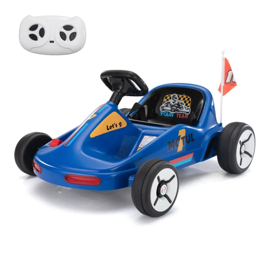 12V Ride On Go Kart Electric 4Wheeler Car with Remote Control Cushioned Seat LED Lights MP3 Music Bluetooth Pedal Control Batte