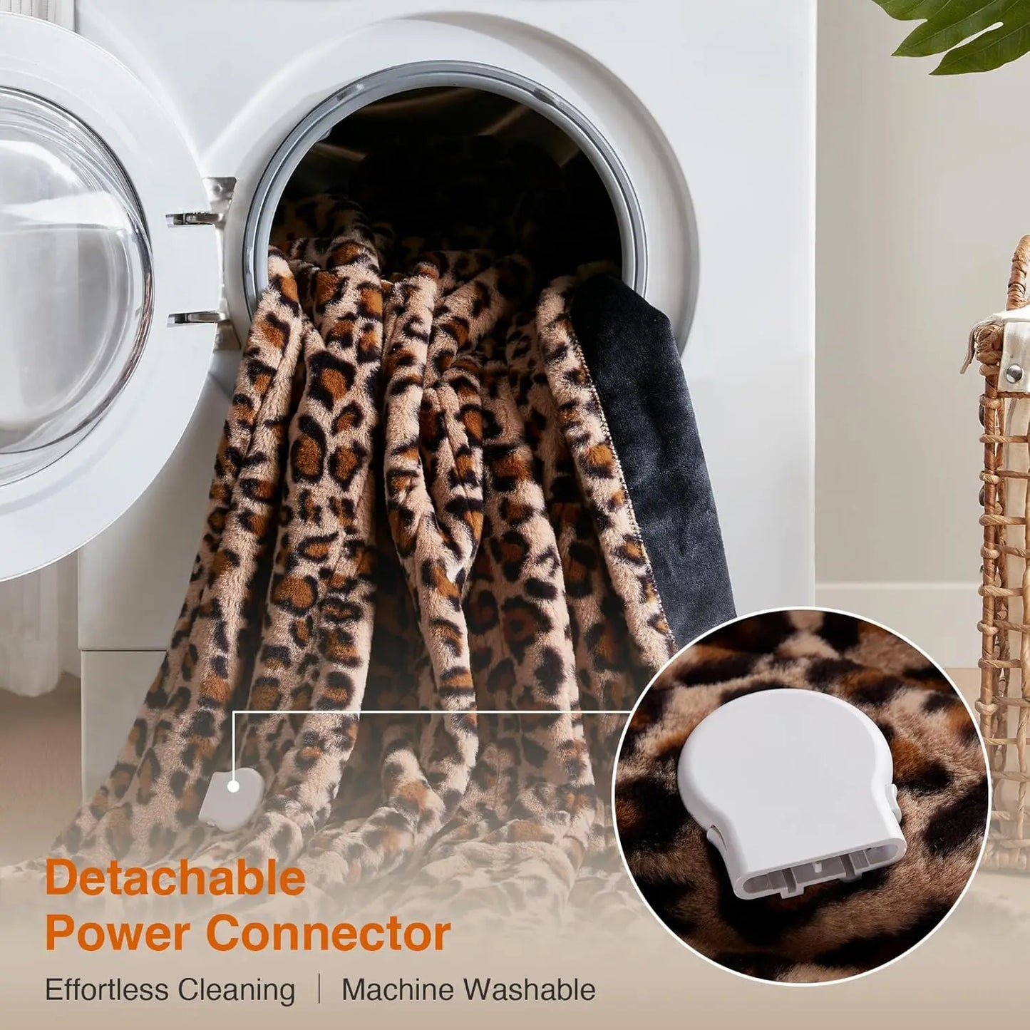 Electric Heated Throw Blanket, Auto Shut Off, Zero EMF, 3 Heat Settings, Machine Washable, Leopard Print 50x60