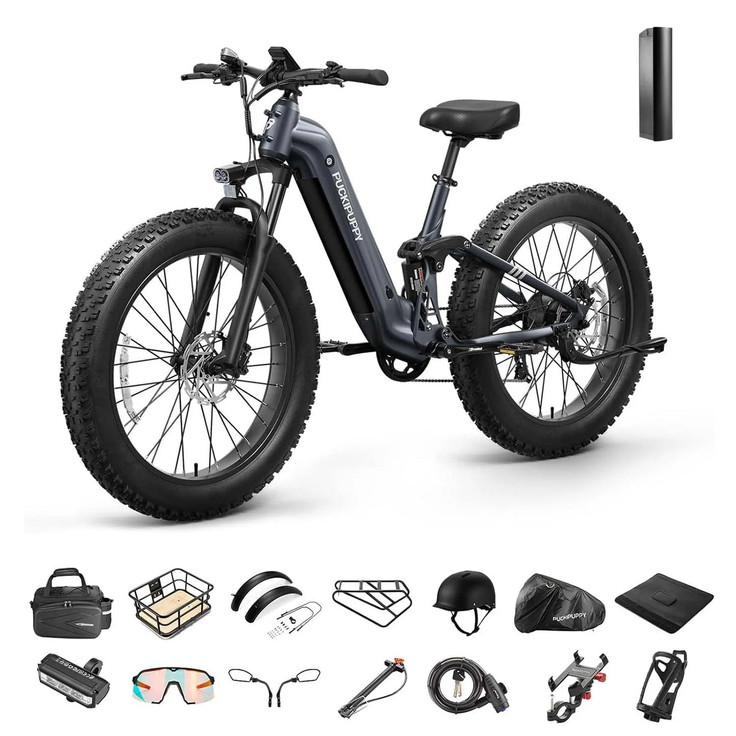 PUCKIPUPPY Boxer St Electric Bike for Adults 960W 48V 20AH Electric Bicycles with Luxury Accessory Pack and Extra 15Ah Battery