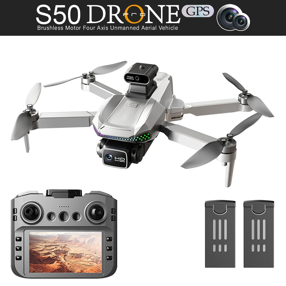 S50 PRO GPS Drone with 2 Batteries, 4.5-inch Large Screen Remote, Real-Time HD Camera, Obstacle Avoidance, Extended Flight Time