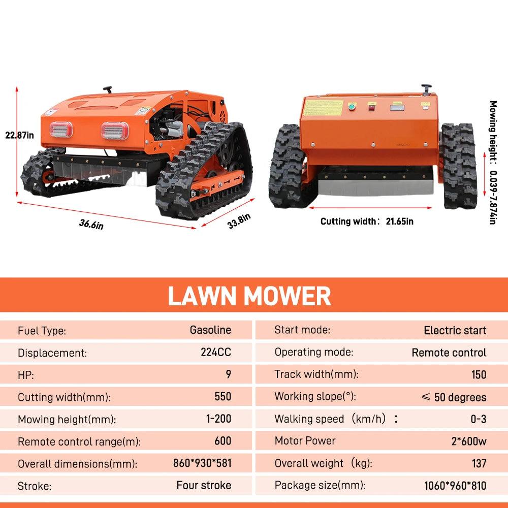 Automatic Robotic Lawn Mower with Tracks, 60 Min Runtime, Adjustable Height & Smart Sensors for Sloped Gardens, Grass Trimmer