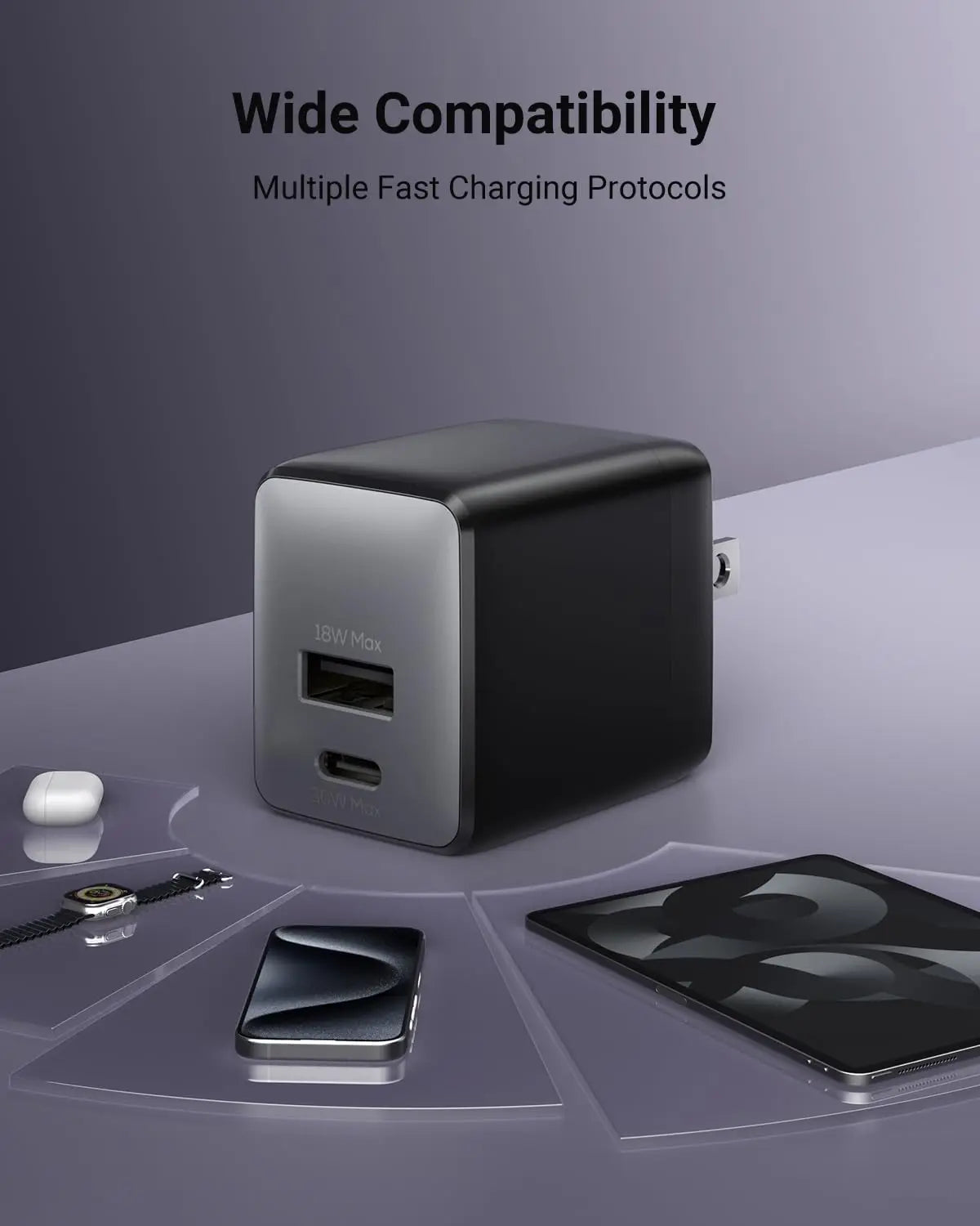 wegear USB C Fast Charging Charger 30W Dual-Port GaN Nano Charge Foldable Plug for iPhone 16/15 iPad for Galaxy S24 Ultra