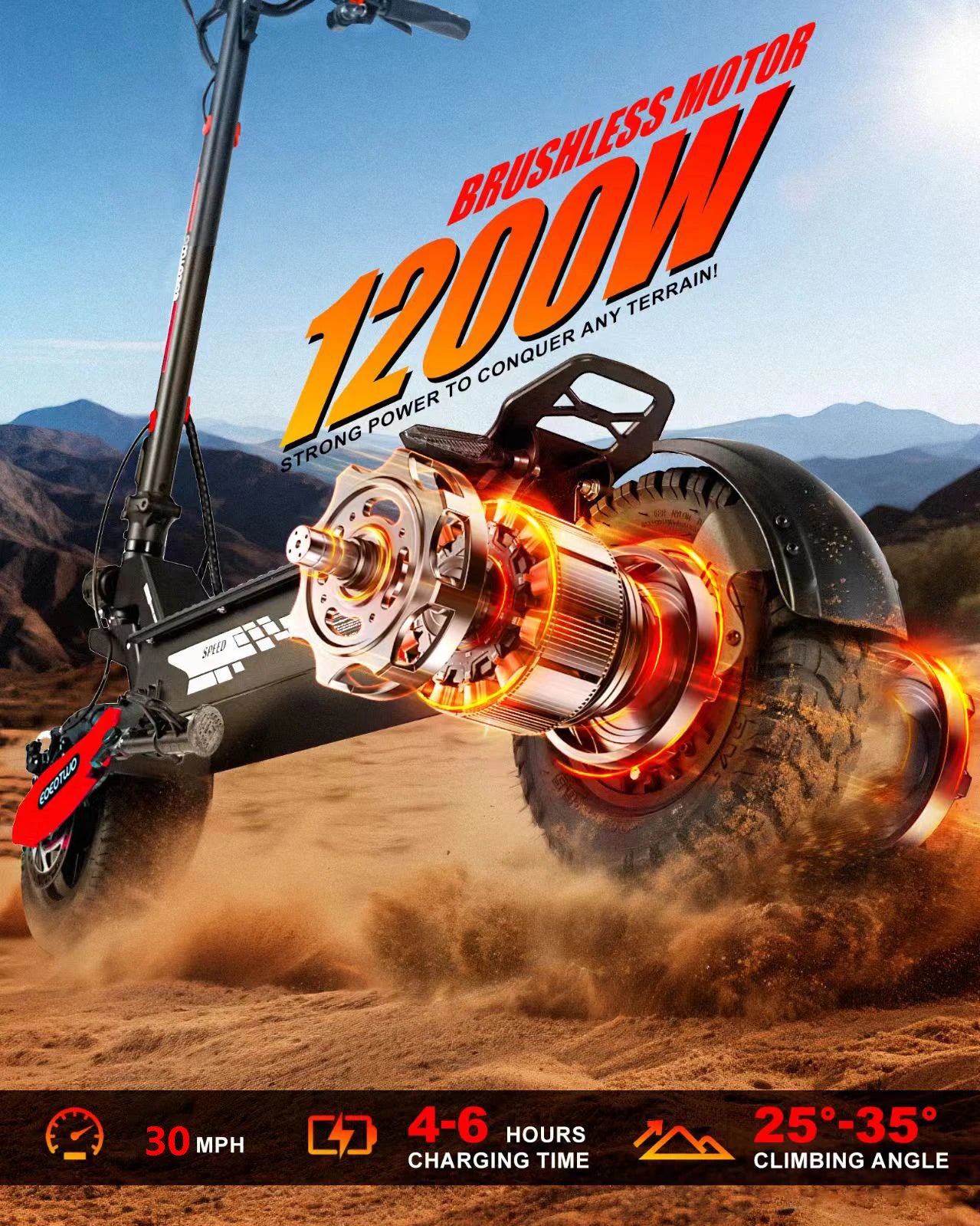 Electric Scooter,1200W Motor,MAX 40/20Miles Range&28mph Top Speed,11'' Off Road Tires,Dual Brake&Dual Suspension E-Scooter Adult