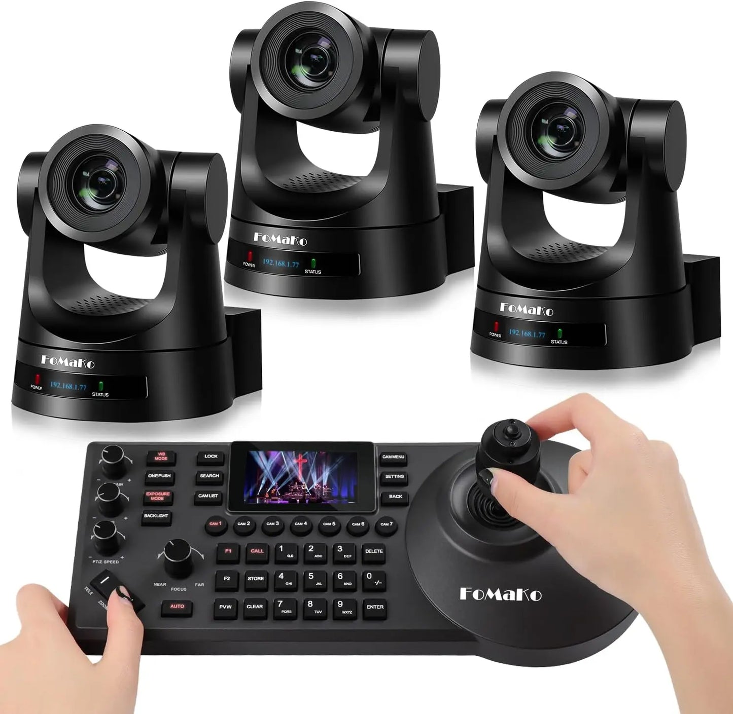 FoMaKo PTZ Camera 30X Optical Zoom HDMI PTZ Bundle with PTZ Controller PoE Keyboard,Contains 4 Items(KC608+3xFMK30SDI)