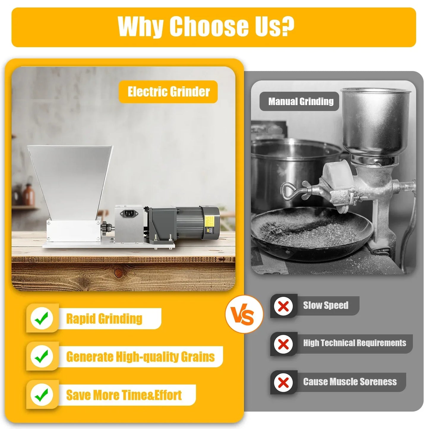 High-Quality Home Coffee Bean Grinder w/ Stainless Steel Knurled Knob,Electric Grain and Barley Mill for Brewing Factories&Farms