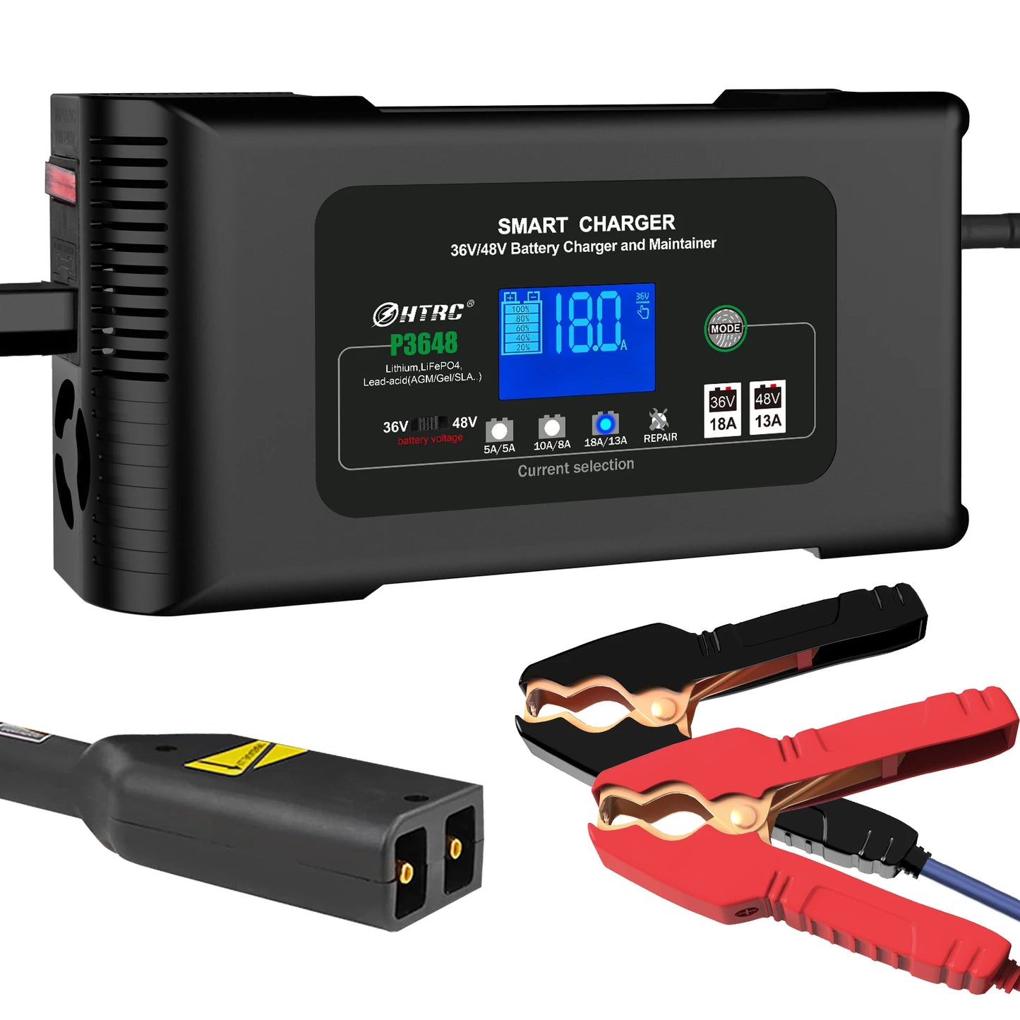 HTRC 36V/18A Golf Cart Battery Charger 48V/13A for EZ-GO RXV TXT Club Car Yamaha AGM LiFePO4 PB Lithium Lead Acid Battery Repair