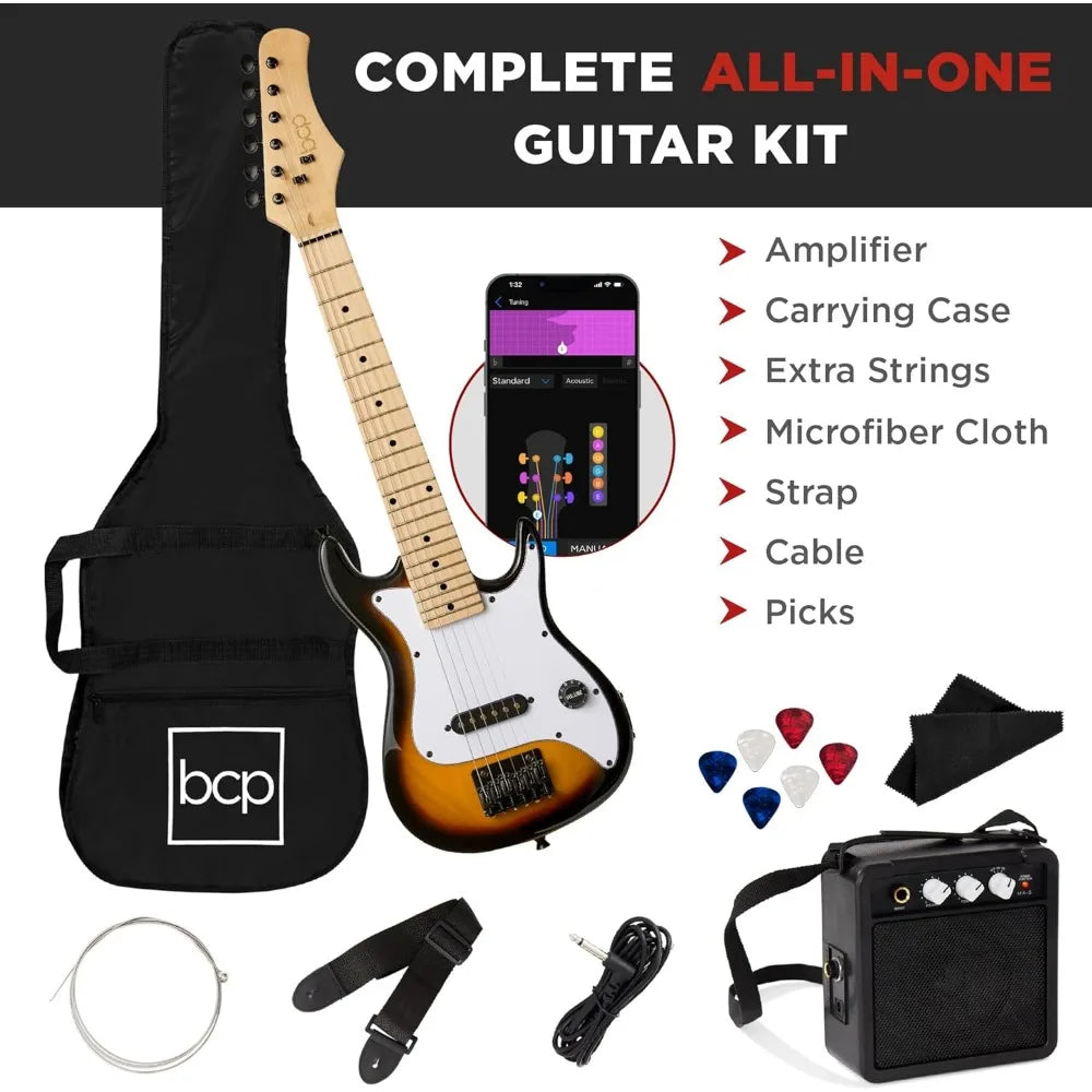 30in Kids Electric Guitar Beginner Starter Kit w/ 5W Amplifier, Strap, Gig Bag, Strings, Picks - Sunburst