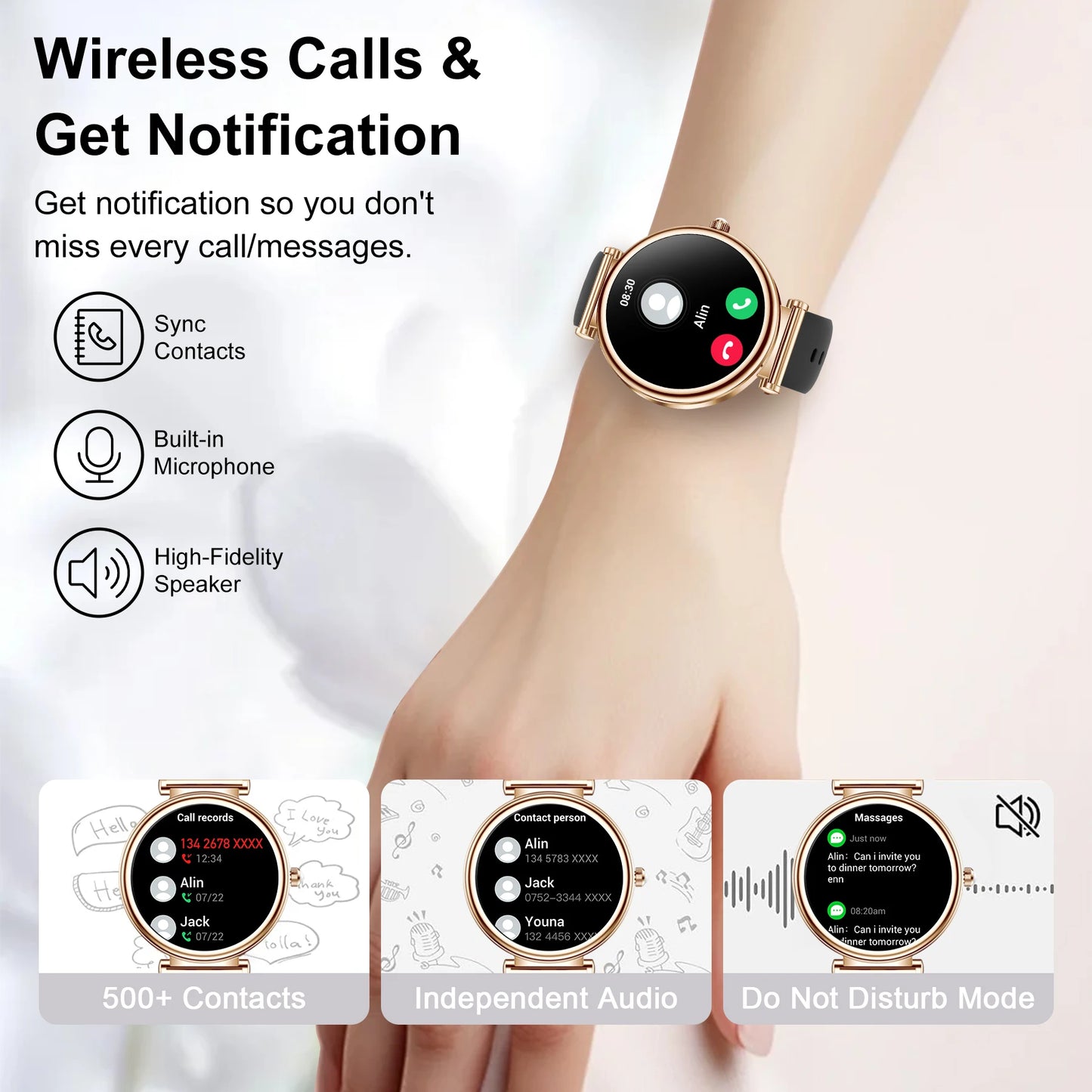 1.3'' Smart Watch(Wireless Calls),Fitness Smartwatch for iPhone/Android with Sport Modes, Women Functions/Free Watch Faces