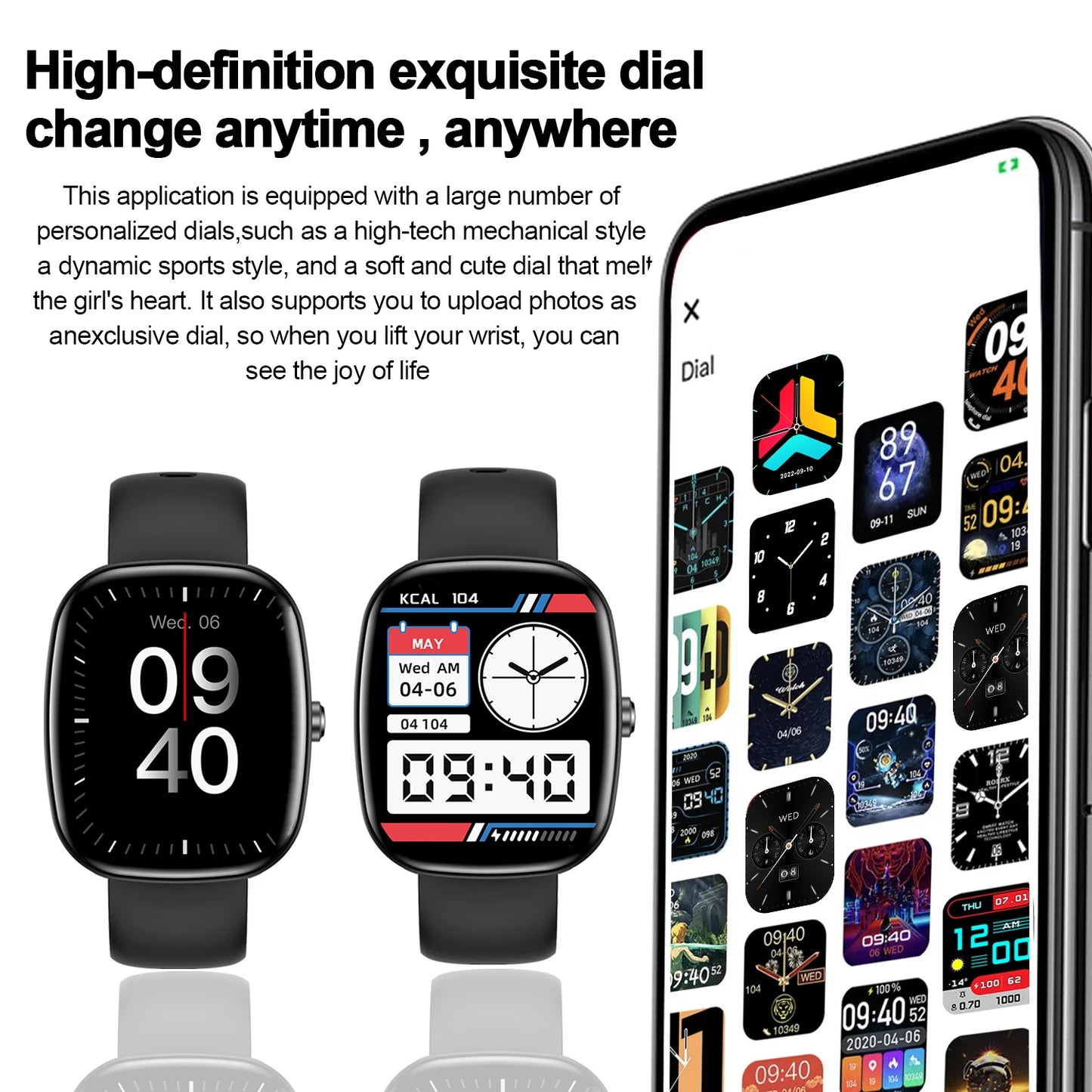 Multifunctional smart watch, wireless calling, call reminder/rejection, custom dial, music playback, unisex sports watch