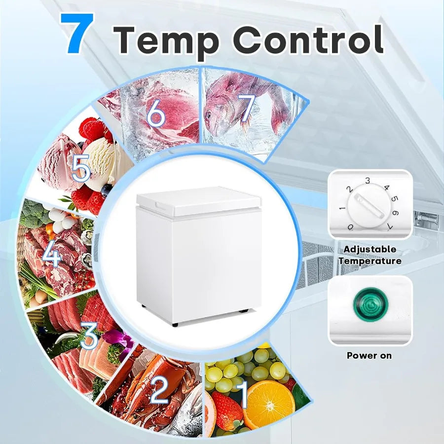 1.8 Cu.Ft Chest Freezer Deep Freezer Holds Up to 50L Small Freezer with Adjustable 7 Thermostat Removable Basket Freestanding M