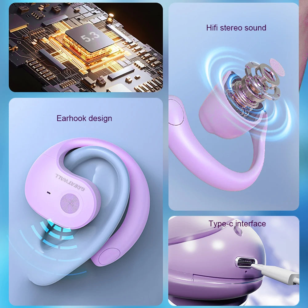 GREATWALL Wireless Bluetooth Earphones HIFI Headphones Stereo Sports Headset With Mic HD Call Earbuds Spherical Charging Case