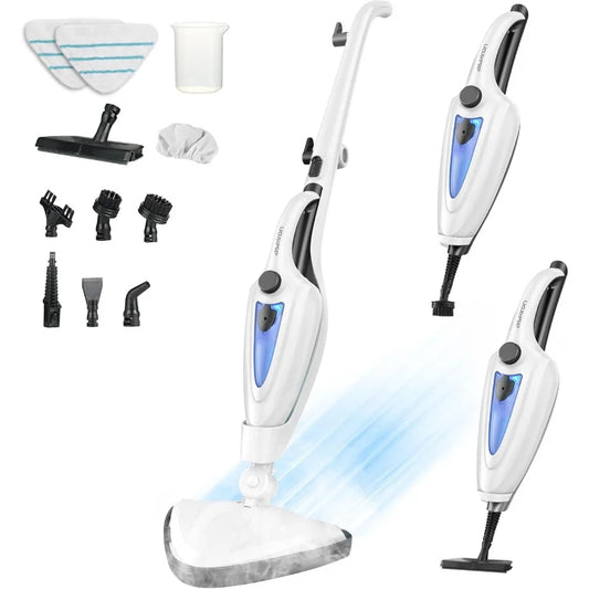 12-in-1 Steam Mop Fast 15-Sec Heat-Up 1500W Detachable Handheld Steam Cleaner with 2 Dirt Grip Pads Removes 99.99 Stubborn Stai