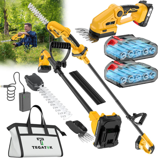 TEGATOK 2-In-1 Electric Hedge Trimmer With Extension Pole Cordless