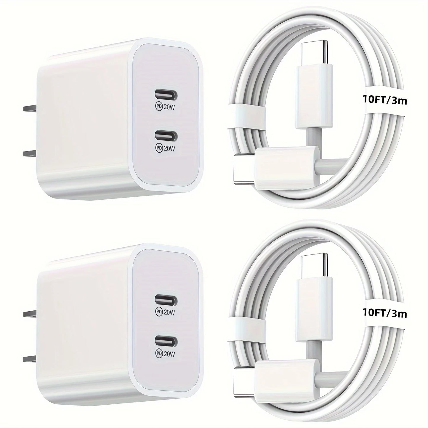 2Pack 40WPD Dual Port Charger Fast Charging With 10FT USB C To C Charging Cable For IPhone 15 Pro Max/15Pro/15/15Plus, IPad Pro