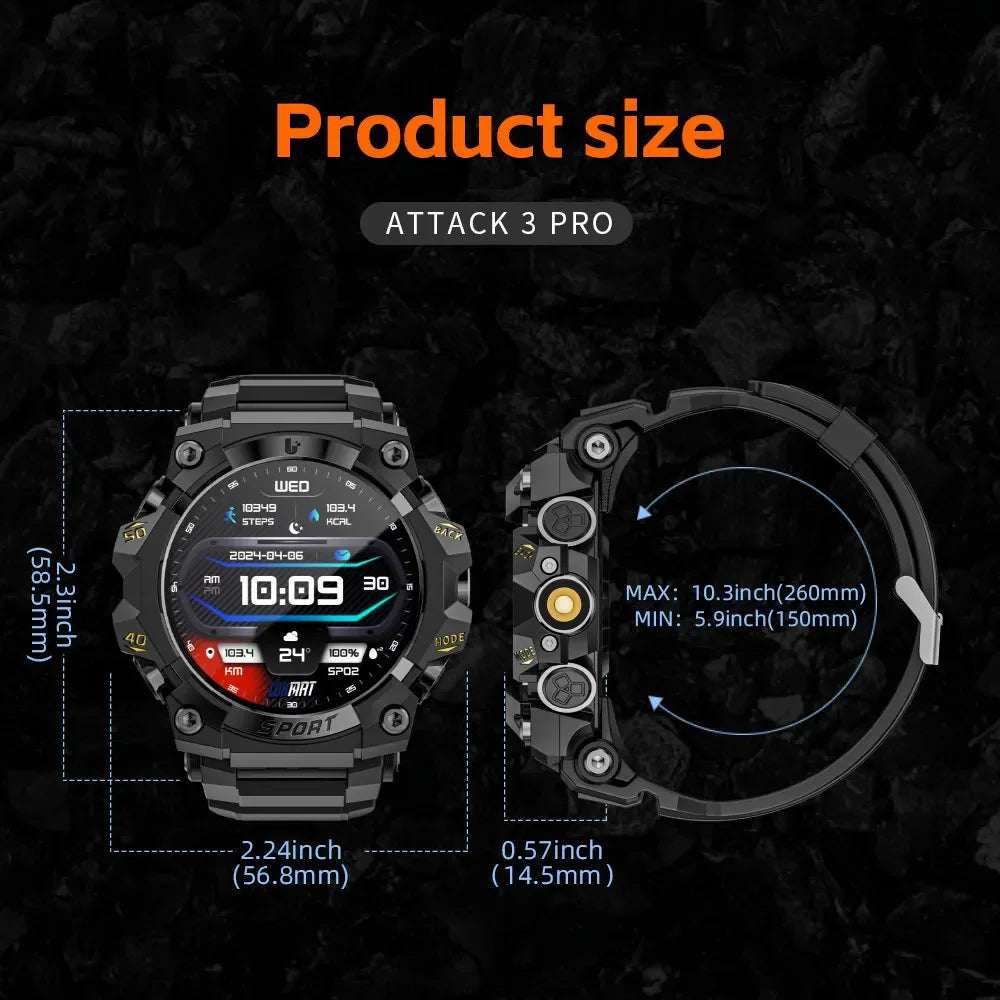 LOKMAT New Rugged Smart Watch Bluetooth Calls Wristband Fitness Tracker Flashlight Message Push Heart Rate Monitor for Phone