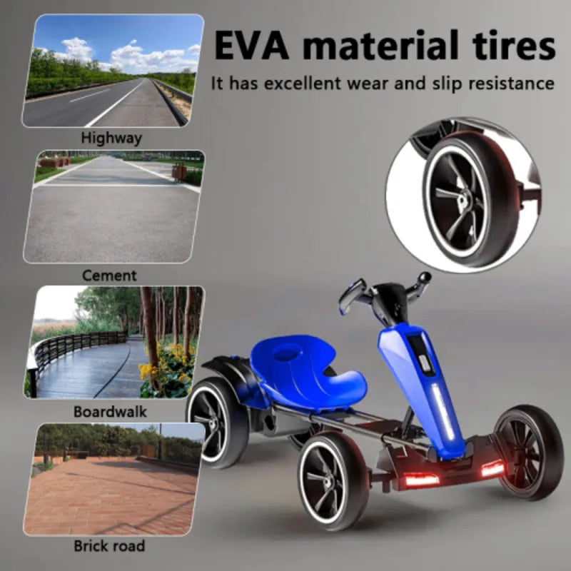 Kids 12V Electric Pedal Folder Go Kart Outdoor Ride On Toy Adjustable Seat 4 Non Slip EVA Wheels