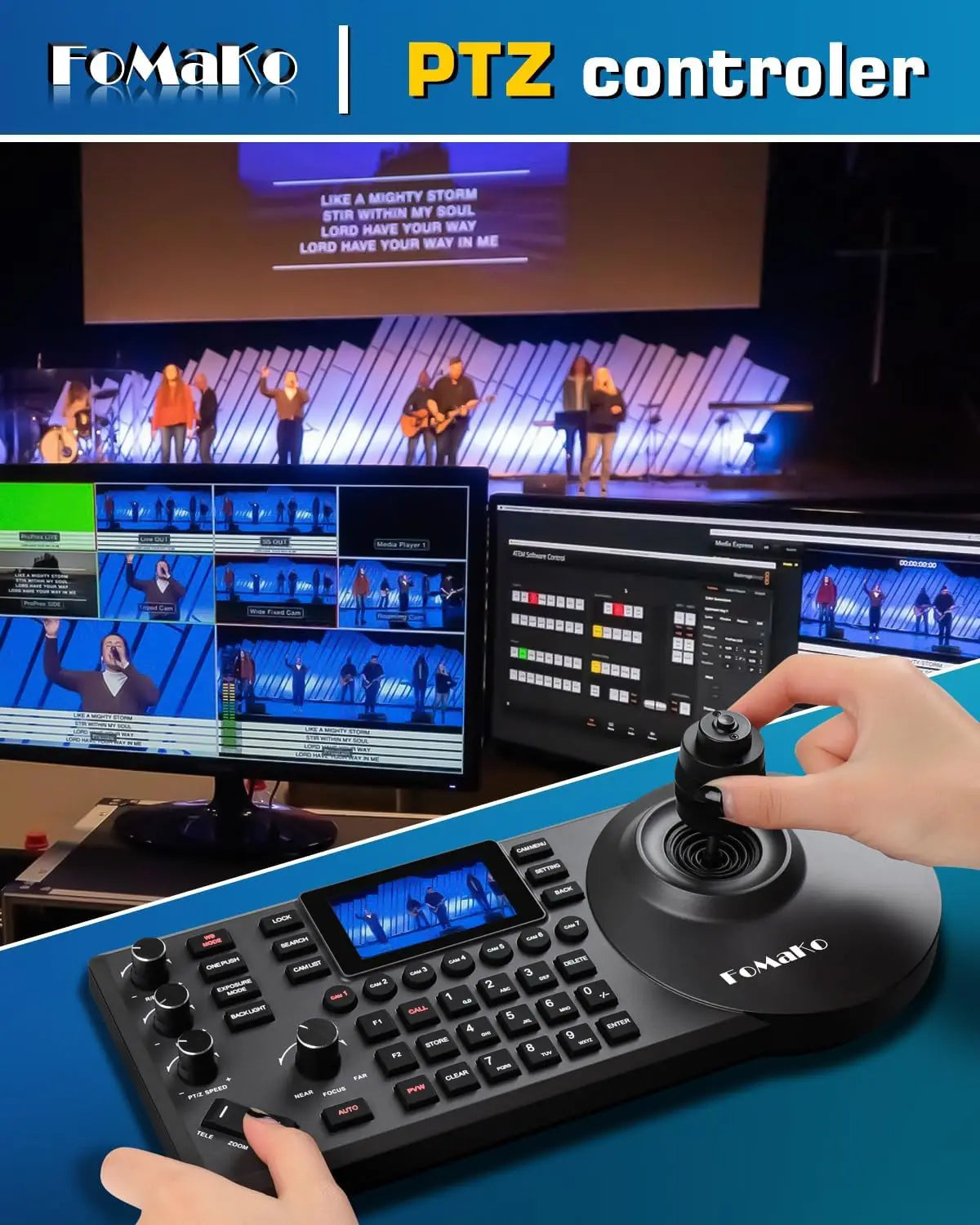 NDI PTZ Camera,30X Optical Zoom, PoE, AI Auto-Tracking Gen 3, KC608 NDI PTZ Controller (Black), for Church Worship Live Services