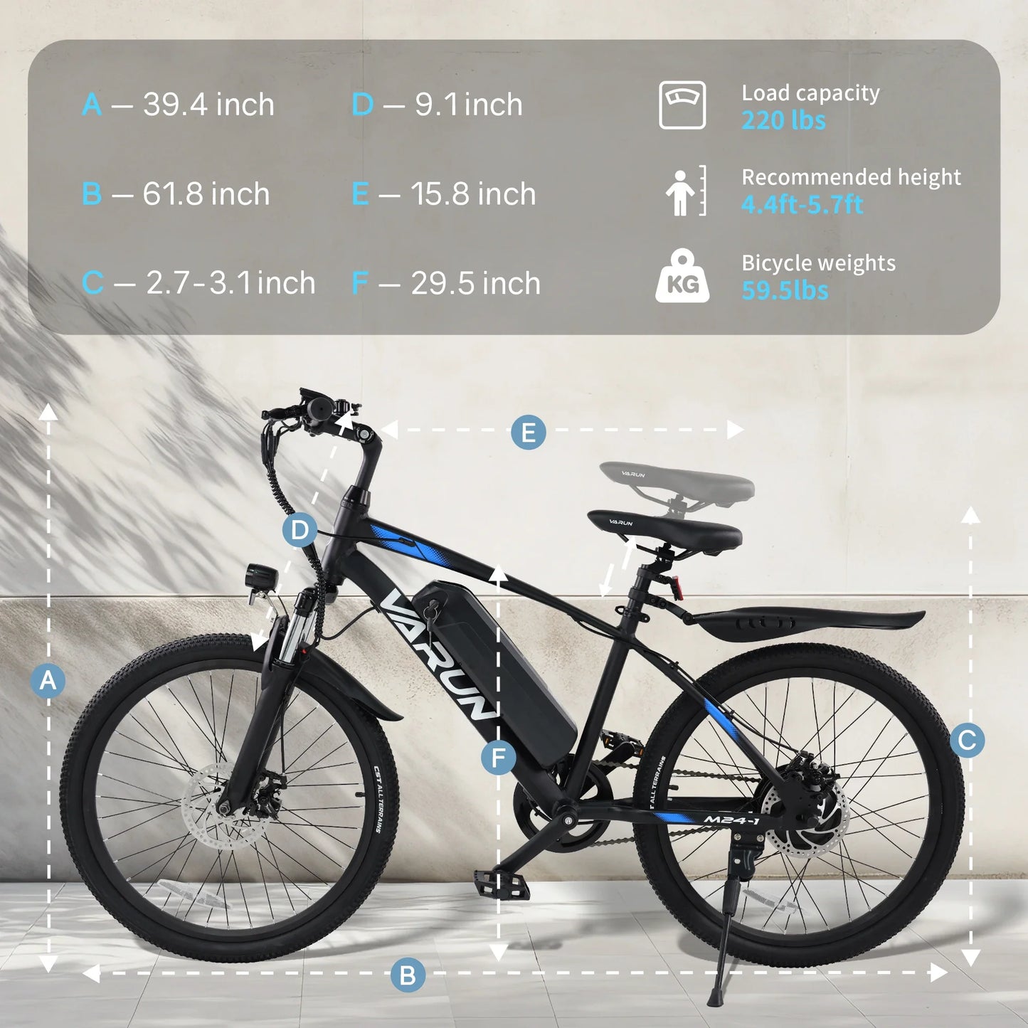 VARUN M24-1 E-Bike For Adults 250W Motor 36V 7.8Ah Battery Mountain Electric Bike 24 Inch Tires City Commuter Electric Bicycle