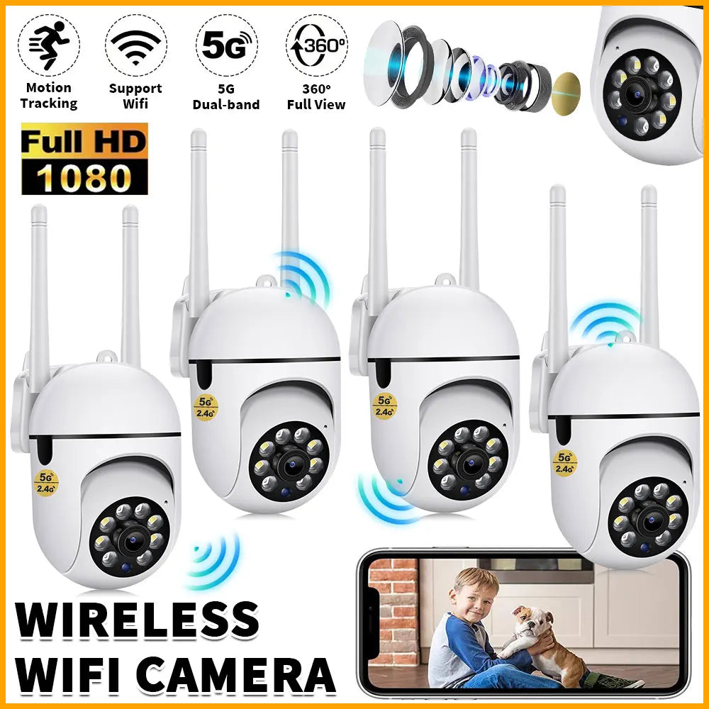 4pcs Ultra HD 1080P Wireless Security Cameras with Motion Tracking, Dual-Band WiFi & 5G, 360° View - Indoor/Outdoor Home Surveil