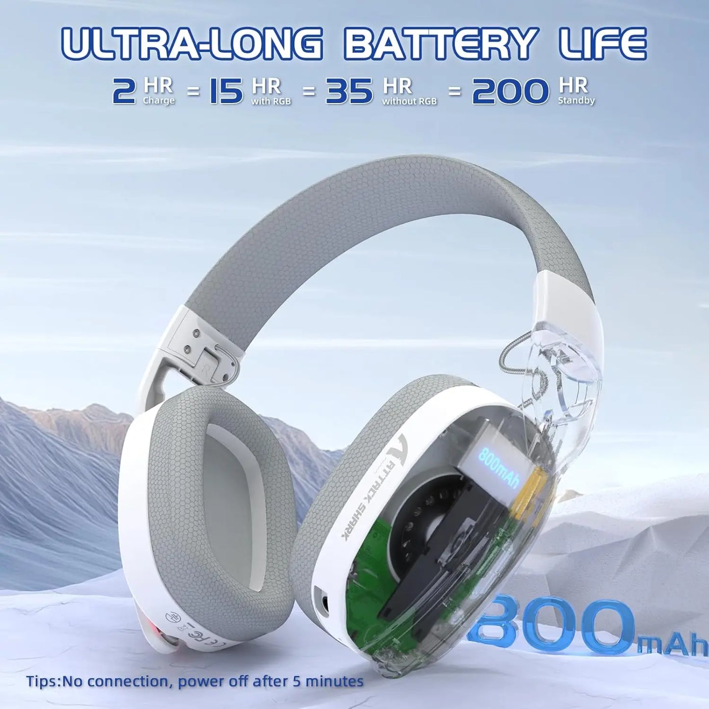 MAMBASNAKE x ATTACK SHARK L80 Wireless Gaming Headset, 2.4Ghz USB Gaming Headphones with Bluetooth 5.2, 50H Battery