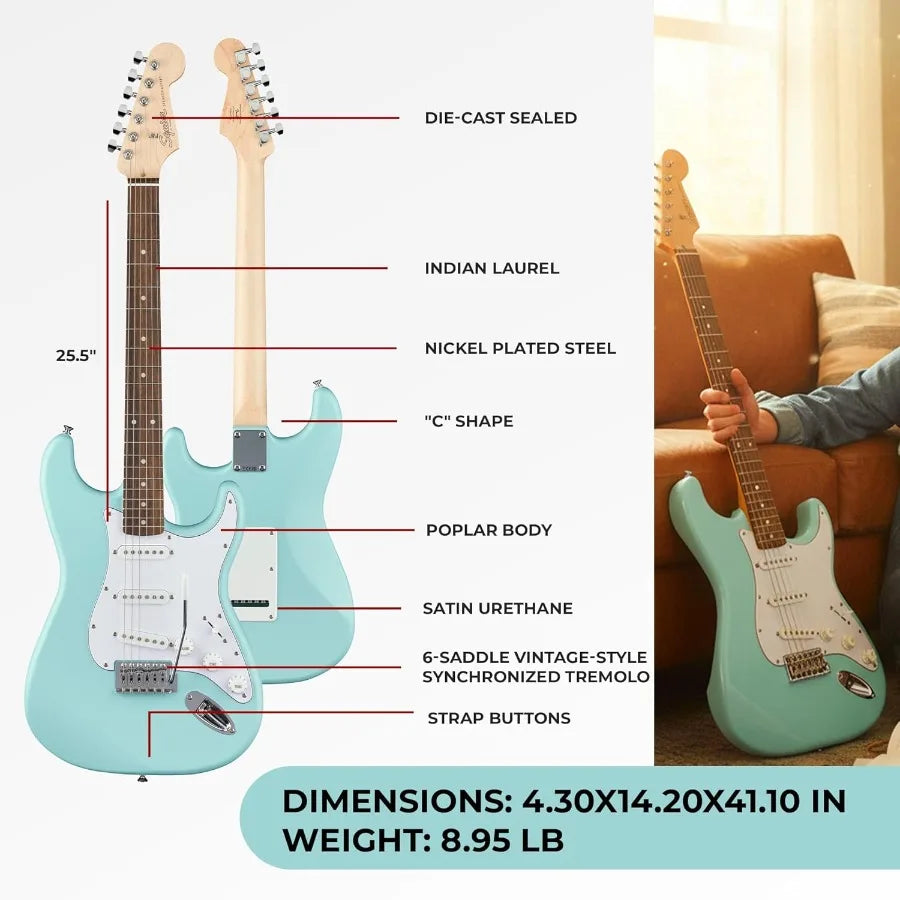 Squier Stratocaster Electric Guitar in Daphne Blue for Professional and Beginner Musicians - Versatile Tone Lightweight Design