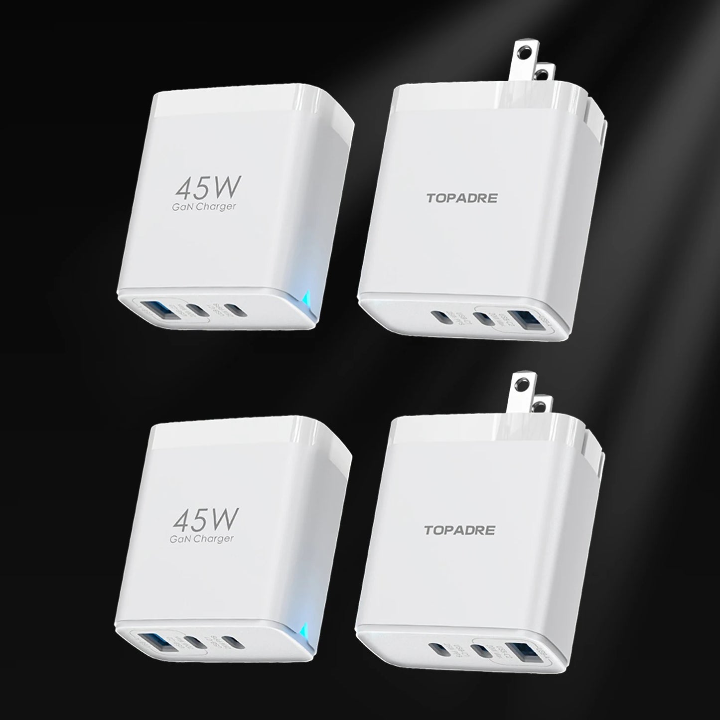 2packs 45W 3 Port USB Charger Type C Fast Charge Mobile Phone Adapter For iPhone Samsung Xiaomi Huawei Quick Charge Wall Charger