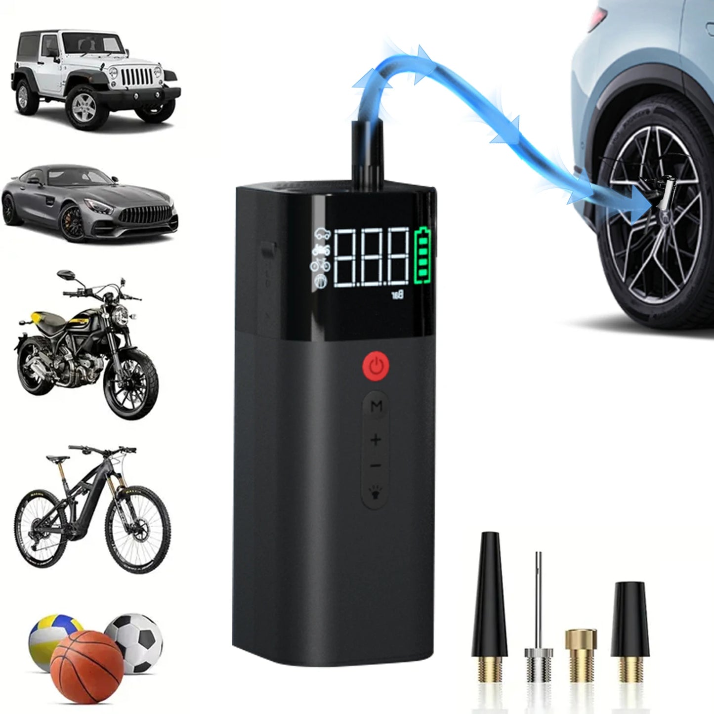 Tire Inflator Portable Air Compressor] 150 PSI Fast Inflation | Rechargeable 5000mAh Large Capacity Battery | Digital Gauge | LE
