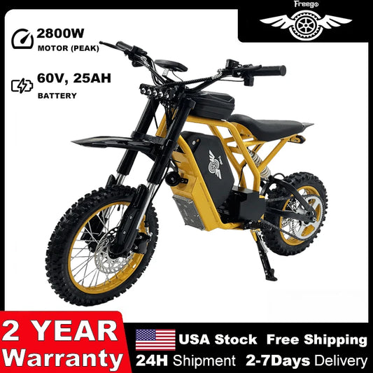 Freego Nova2 Electric Motorcycle 2800W Motor Ebike 60V, 25AH Battery 37 MPH Mid-Drive Electric Dirt Bike UL 2849 1 Year Warranty