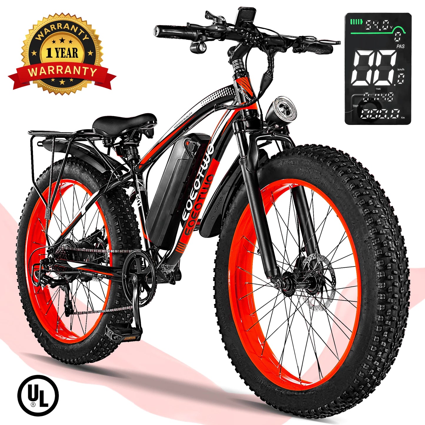 Electric Bike Adults 26" Fat Tire 1500W Peak Motor Electric Bicycle 34Mph Mountain E Bike 60Mile Range 48V 15AH Electric Bike