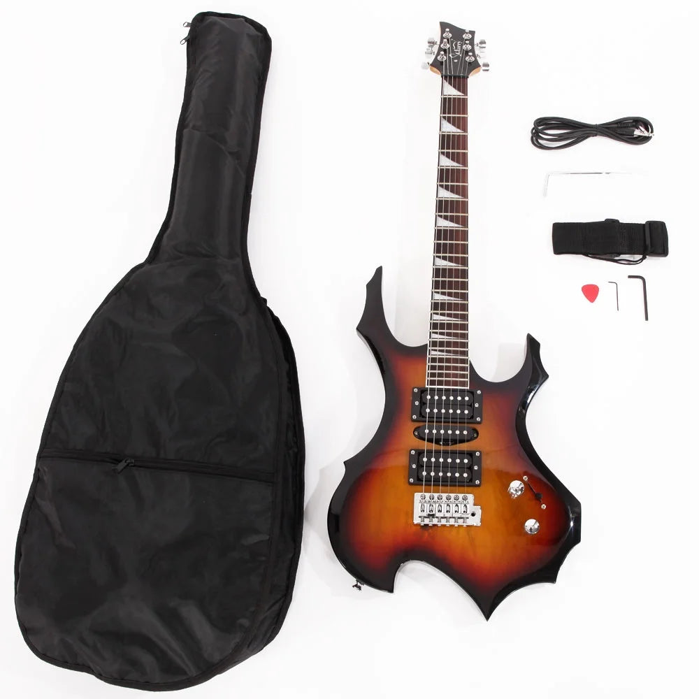 Flame Shaped Electric Guitar with 20W Electric Guitar Sound HSH Pickup Guitar Audio Bag Strap Picks Shake Cable Wrench Too