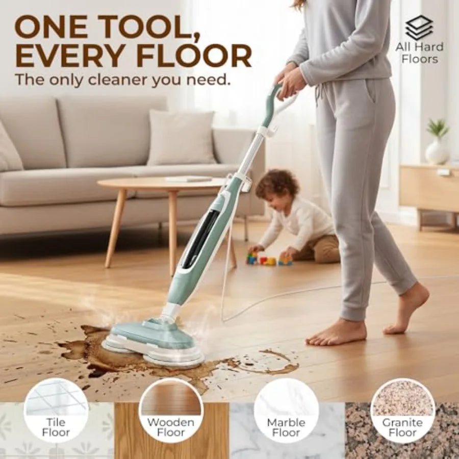 Steam Scrub Steam Mop All-in-One Hard Floor Cleaner with LED Headlights 4 Soft Scrub Pads 1L Water Tank Swivel Steering