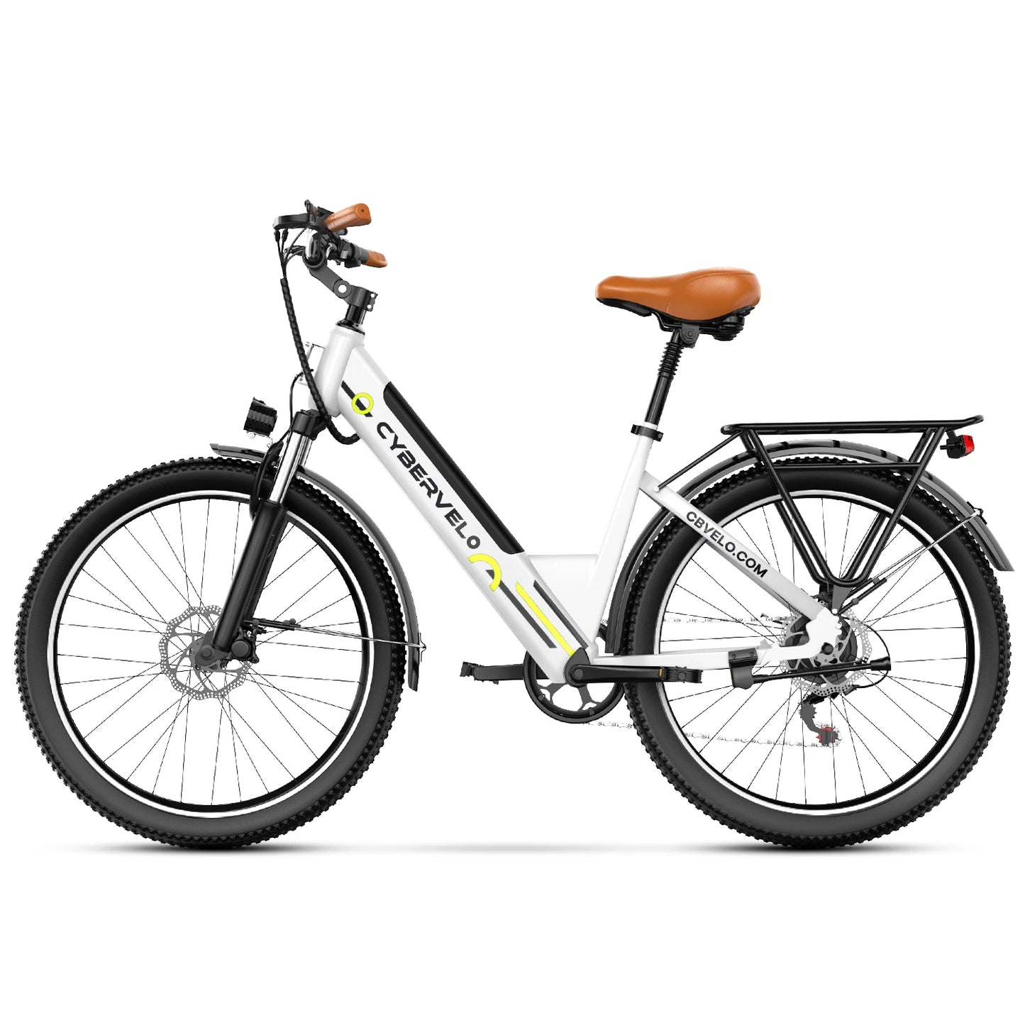 Cybervelo 1000W Peak Bulit-in 48V Battery electric Bike, 7-Speed Adult city cruiser, 26" Step-Thru City Commute E-Bike EK2