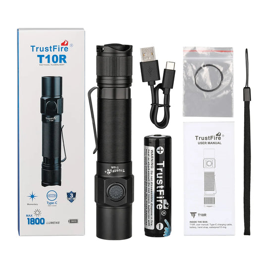 Trustfire T10R Tactical Led Flashlight 1800 Lumen Powerful Type C USB Rechargeable 18650 Torch Lamps High Power Lamp Dual Switch