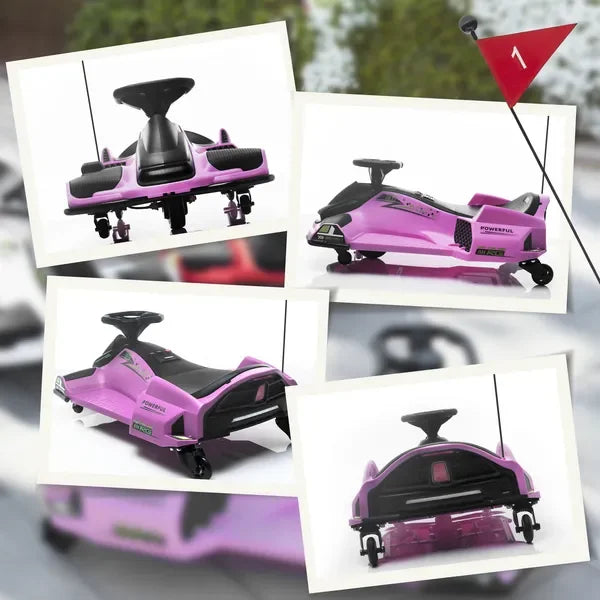 12V Electric Go Kart, 5 MPH Drifting Car, Battery Powered Ride-on Toy with Music & Lights, Pink, for 8-12 Years Old
