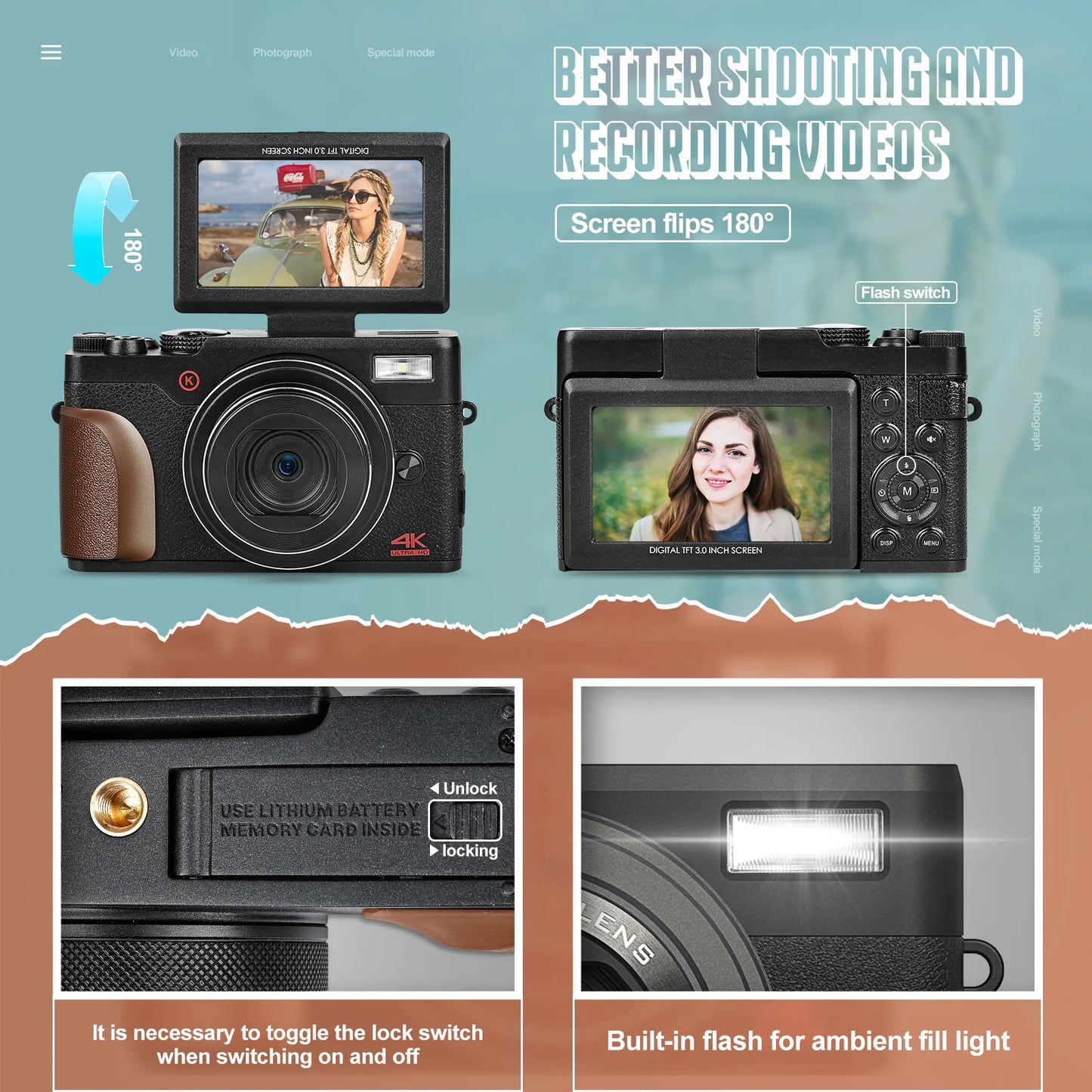 NBD 56MP Digital Cameras for Photography, 4K Autofocus Digital Cameras with 32GB TF Card & 2 Batteries,18X Digital Zoom