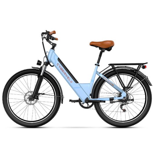Cybervelo Step-Thru City EBike, 1000w Peak Motor 7-Speed, Removable Battery Commuter, 26 inch 80miles city cruiser for adult EK2