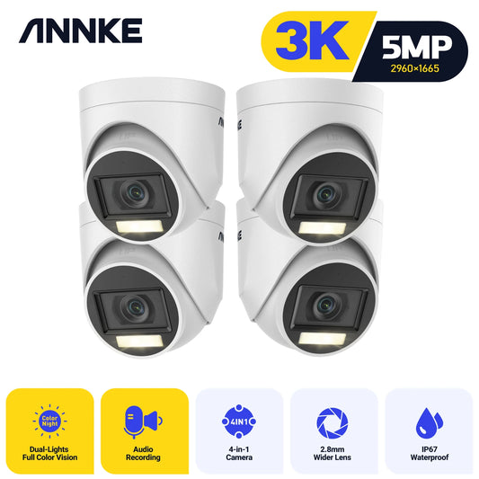 ANNKE 4Pcs 5MP CCTV Cameras IP67 Waterproof Video Surveillance Outdoor Dome Camera IR Cut Filter Camera Kit